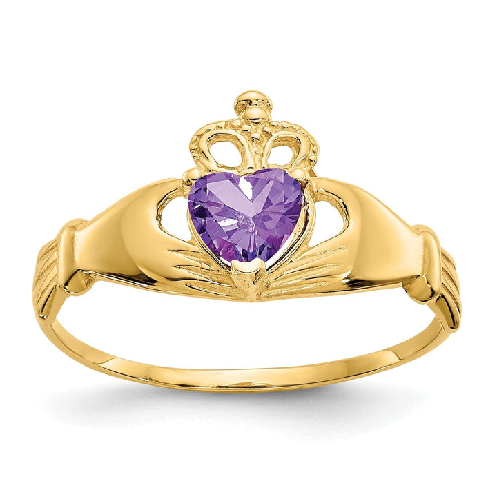 Lovely Rita's Ring 14k Yellow Gold CZ Birthstone Claddagh Heart Ring
