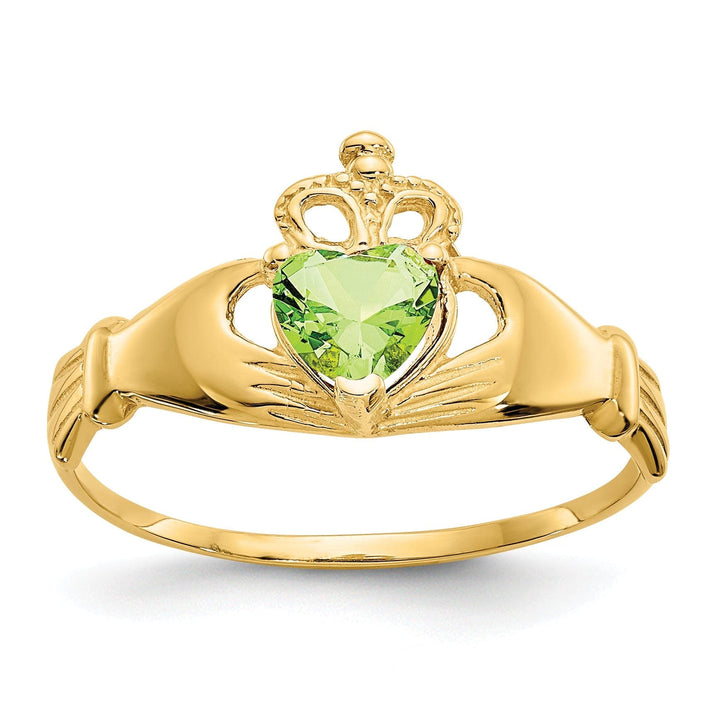 Lovely Rita's Ring 14k Yellow Gold CZ Birthstone Claddagh Heart Ring