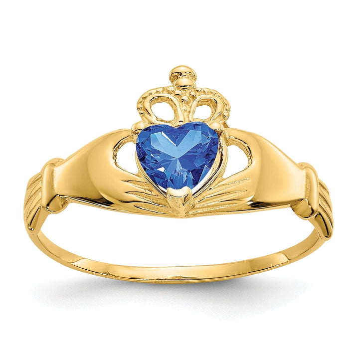 Lovely Rita's Ring 14k Yellow Gold CZ Birthstone Claddagh Heart Ring
