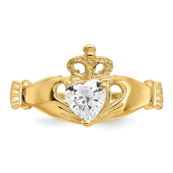 Lovely Rita's Ring 14k Yellow Gold CZ Birthstone Claddagh Heart Ring