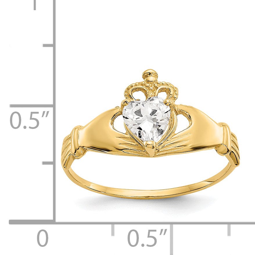 Lovely Rita's Ring 14k Yellow Gold CZ Birthstone Claddagh Heart Ring