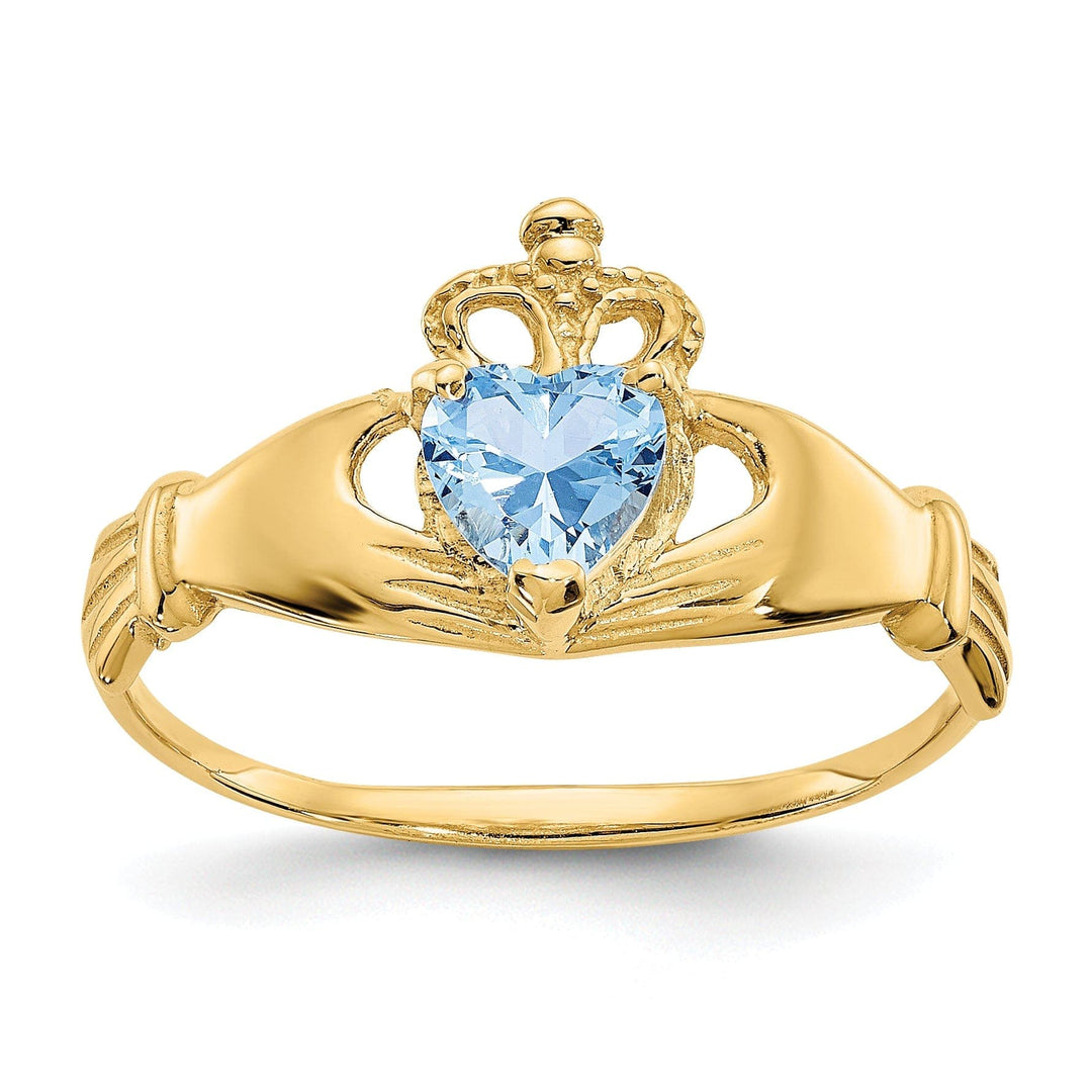 Lovely Rita's Ring 14k Yellow Gold CZ Birthstone Claddagh Heart Ring