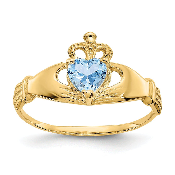 Lovely Rita's Ring 14k Yellow Gold CZ Birthstone Claddagh Heart Ring