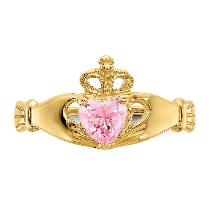 Lovely Rita's Ring 14k Yellow Gold CZ Birthstone Claddagh Heart Ring