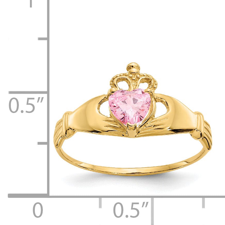 Lovely Rita's Ring 14k Yellow Gold CZ Birthstone Claddagh Heart Ring