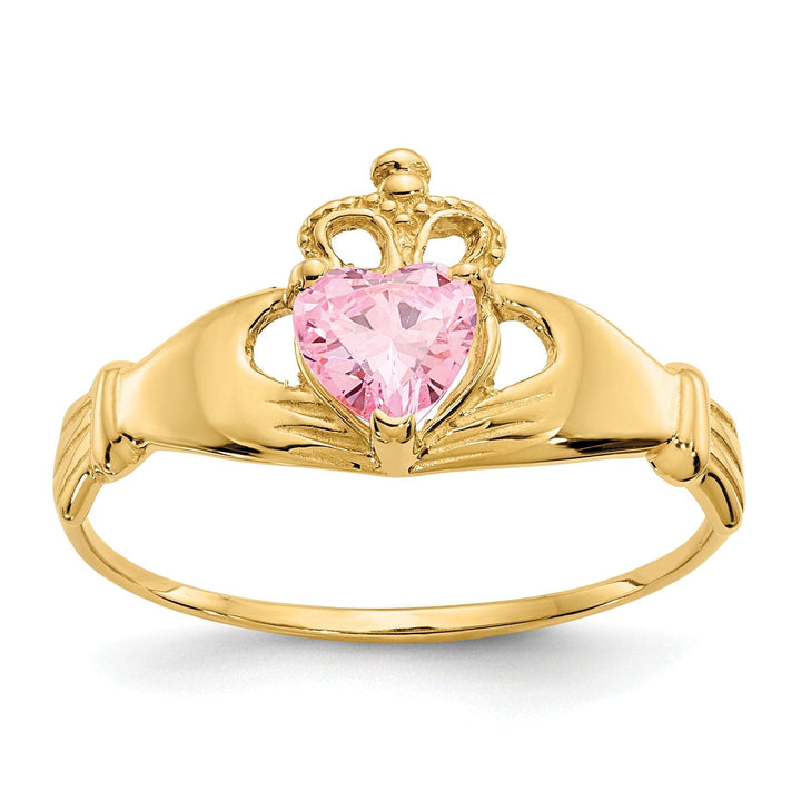 Lovely Rita's Ring 14k Yellow Gold CZ Birthstone Claddagh Heart Ring