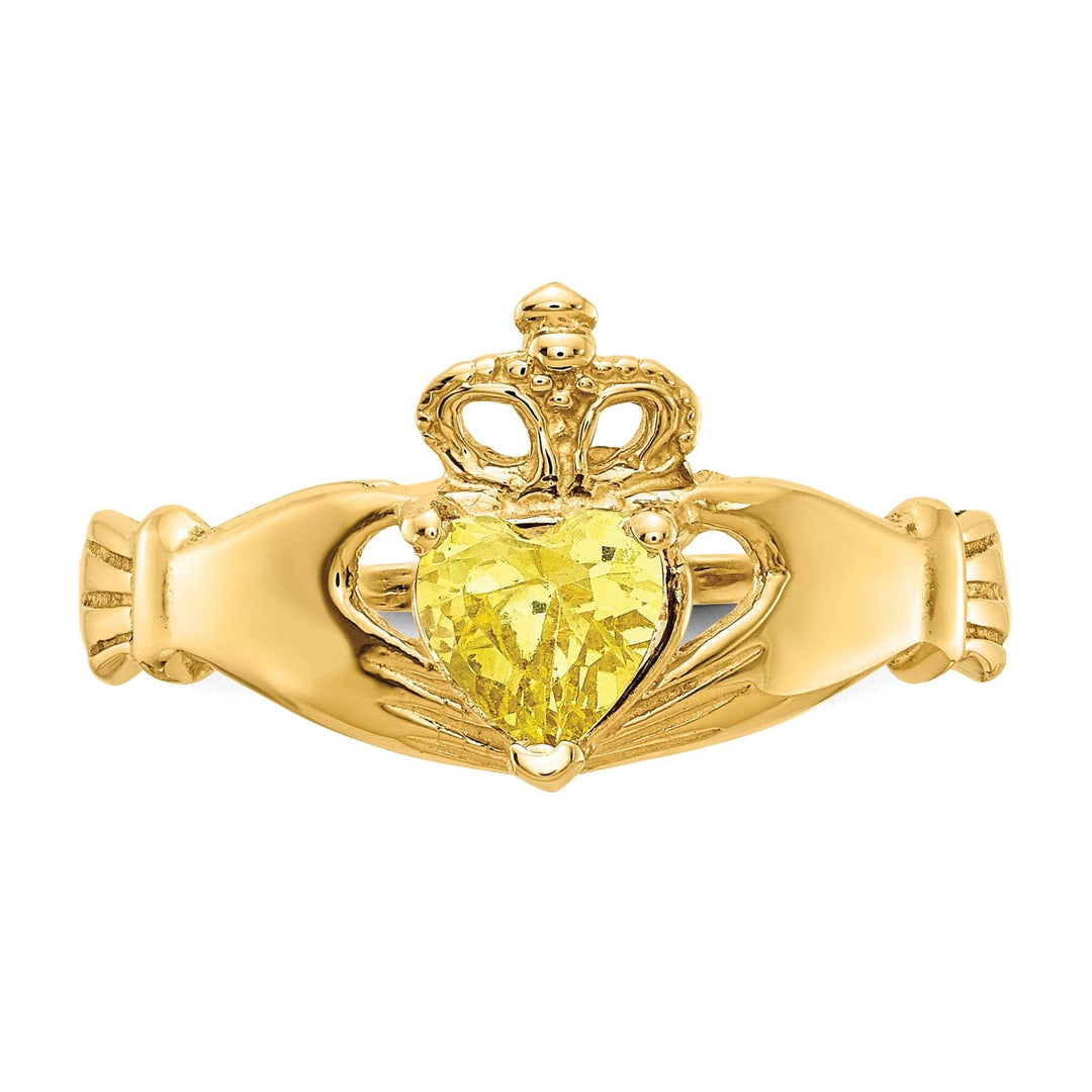 Lovely Rita's Ring 14k Yellow Gold CZ Birthstone Claddagh Heart Ring