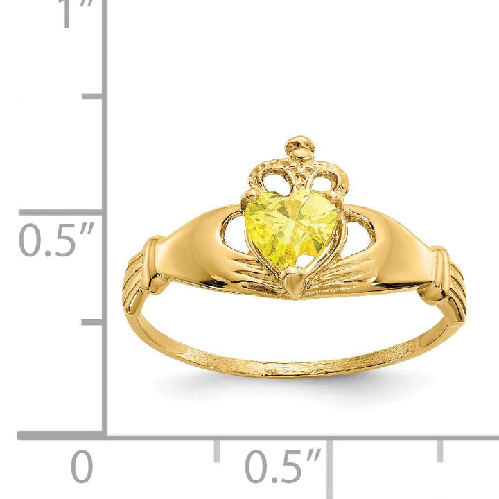 Lovely Rita's Ring 14k Yellow Gold CZ Birthstone Claddagh Heart Ring