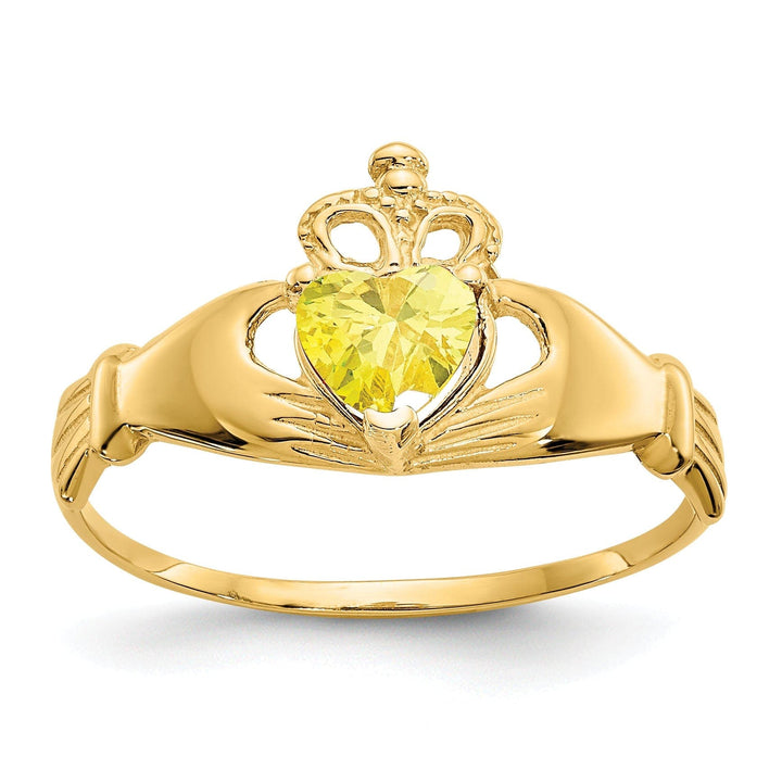 Lovely Rita's Ring 14k Yellow Gold CZ Birthstone Claddagh Heart Ring