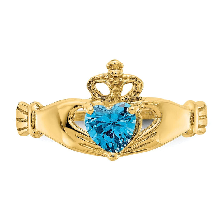 Lovely Rita's Ring 14k Yellow Gold CZ Birthstone Claddagh Heart Ring
