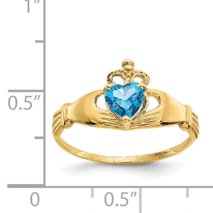 Lovely Rita's Ring 14k Yellow Gold CZ Birthstone Claddagh Heart Ring