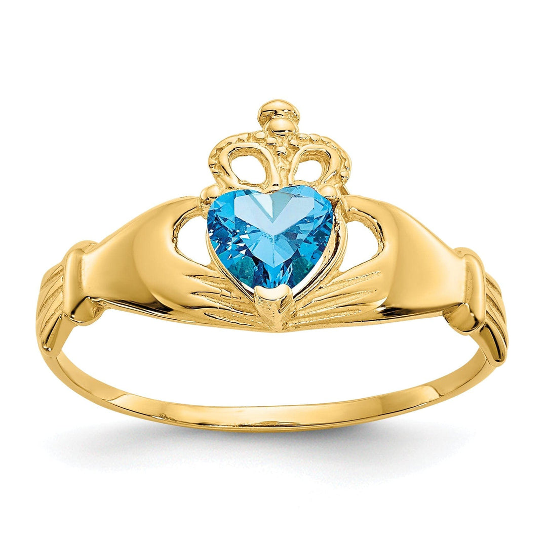 Lovely Rita's Ring 14k Yellow Gold CZ Birthstone Claddagh Heart Ring