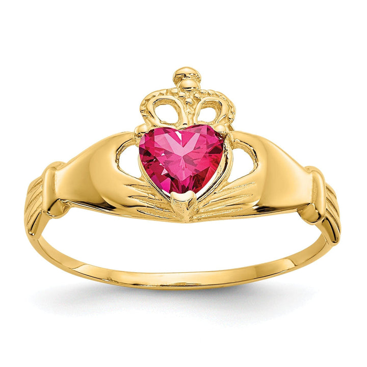 Lovely Rita's Ring 14k Yellow Gold CZ July Birthstone Claddagh Heart Ring