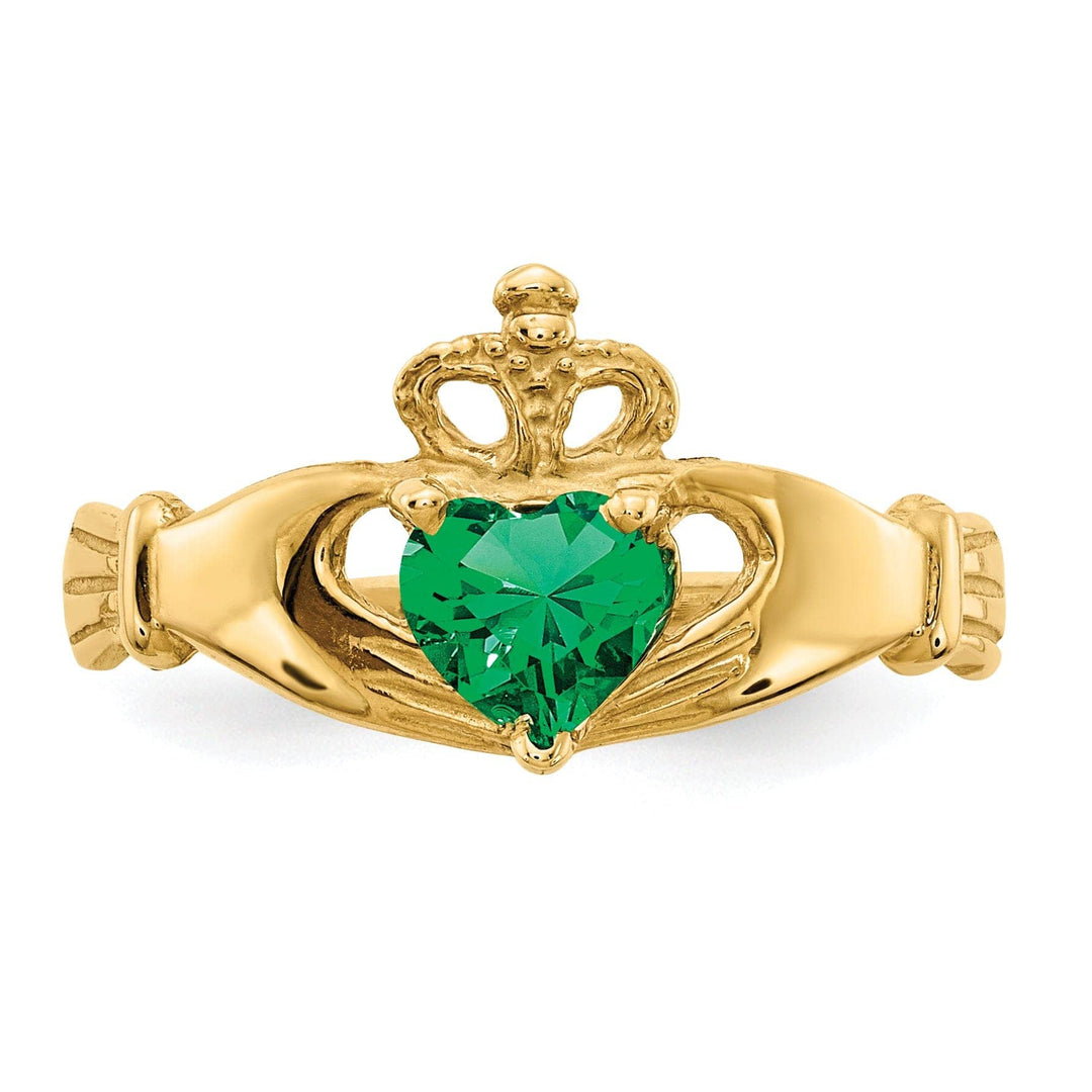 Lovely Rita's Ring 14k Yellow Gold CZ May Birthstone Claddagh Heart RIng