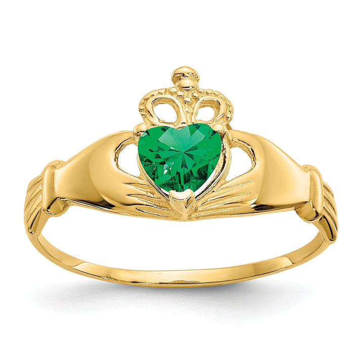 Lovely Rita's Ring 14k Yellow Gold CZ May Birthstone Claddagh Heart RIng
