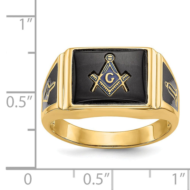 Lovely Rita's Ring 14k Yellow Gold Diamond Men's Onyx Masonic Ring