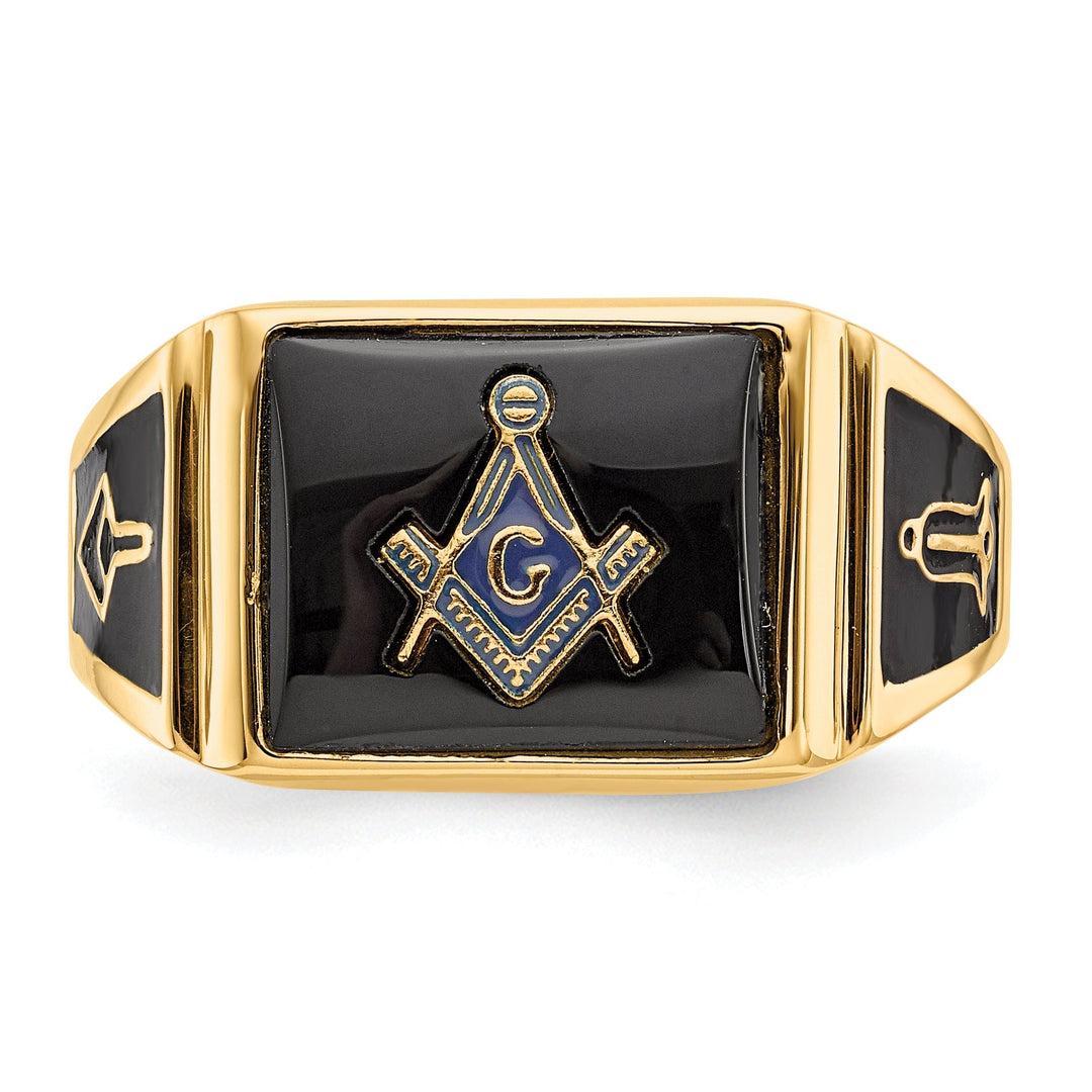Lovely Rita's Ring 14k Yellow Gold Diamond Men's Onyx Masonic Ring