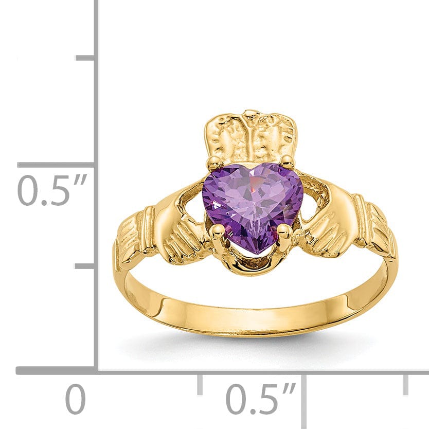Lovely Rita's Ring 14k Yellow Gold February Birthstone Claddagh Ring