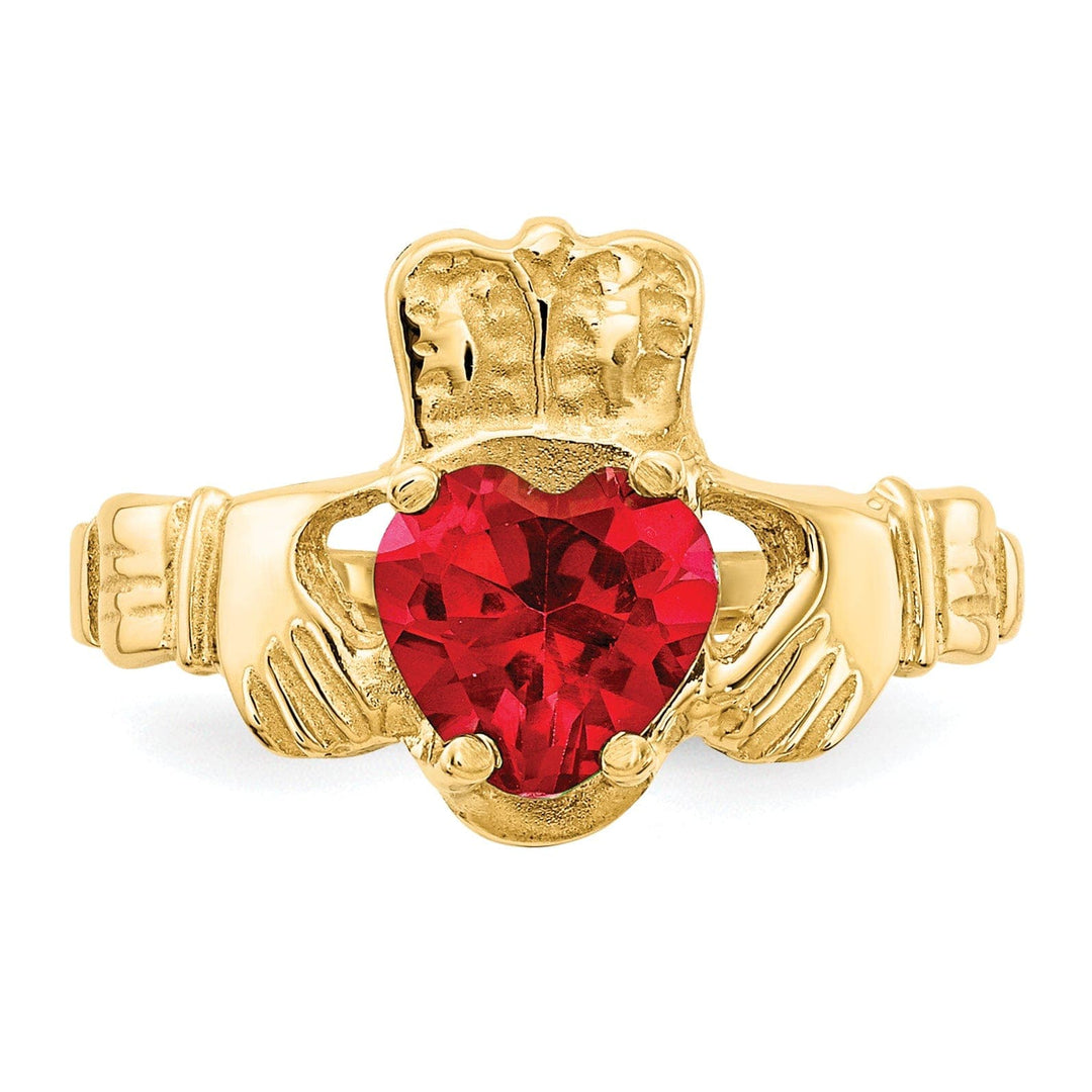 Lovely Rita's Ring 14k Yellow Gold July Birthstone Claddagh Ring