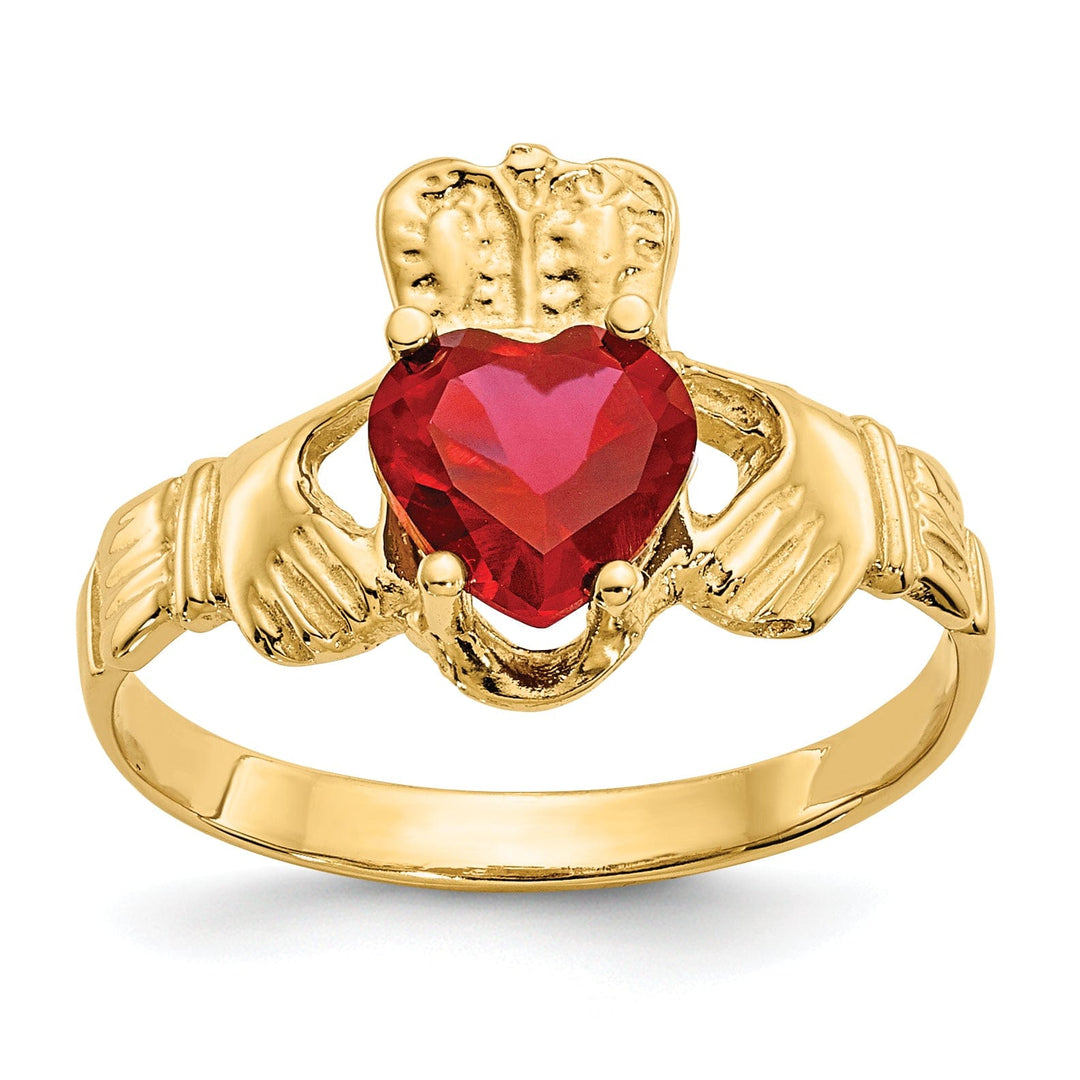 Lovely Rita's Ring 14k Yellow Gold July Birthstone Claddagh Ring