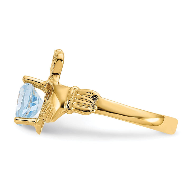 Lovely Rita's Ring 14k Yellow Gold March Birthstone Claddagh Ring