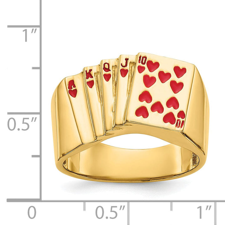 Lovely Rita's Ring 14k Yellow Gold Men's Enameled Royal Flush Ring
