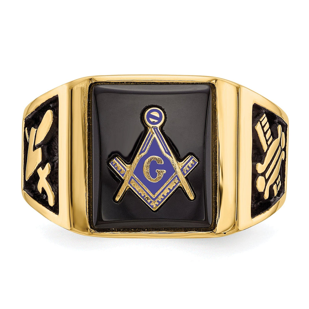 Lovely Rita's Ring 14k Yellow Gold Men's Synthetic Ruby Masonic Ring