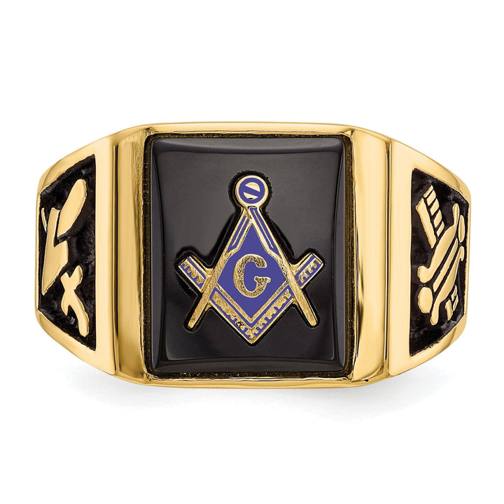 Lovely Rita's Ring 14k Yellow Gold Men's Synthetic Ruby Masonic Ring