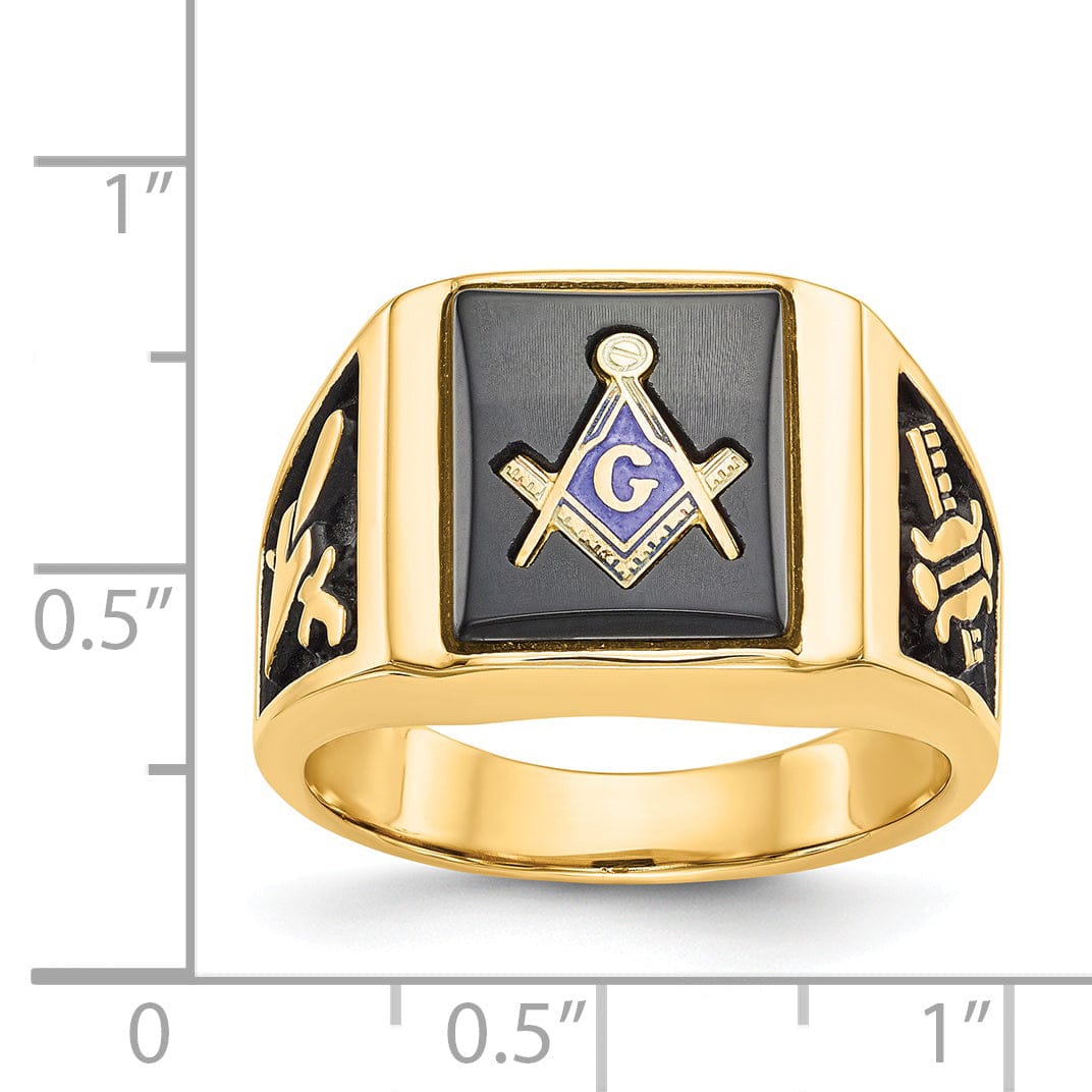Lovely Rita's Ring 14k Yellow Gold Men's Synthetic Ruby Masonic Ring