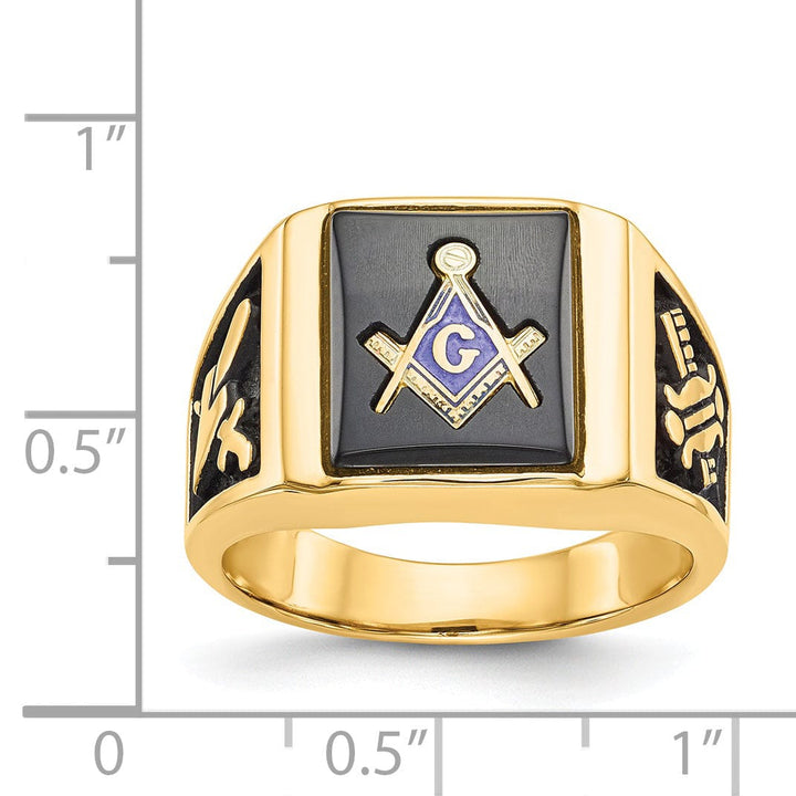 Lovely Rita's Ring 14k Yellow Gold Men's Synthetic Ruby Masonic Ring