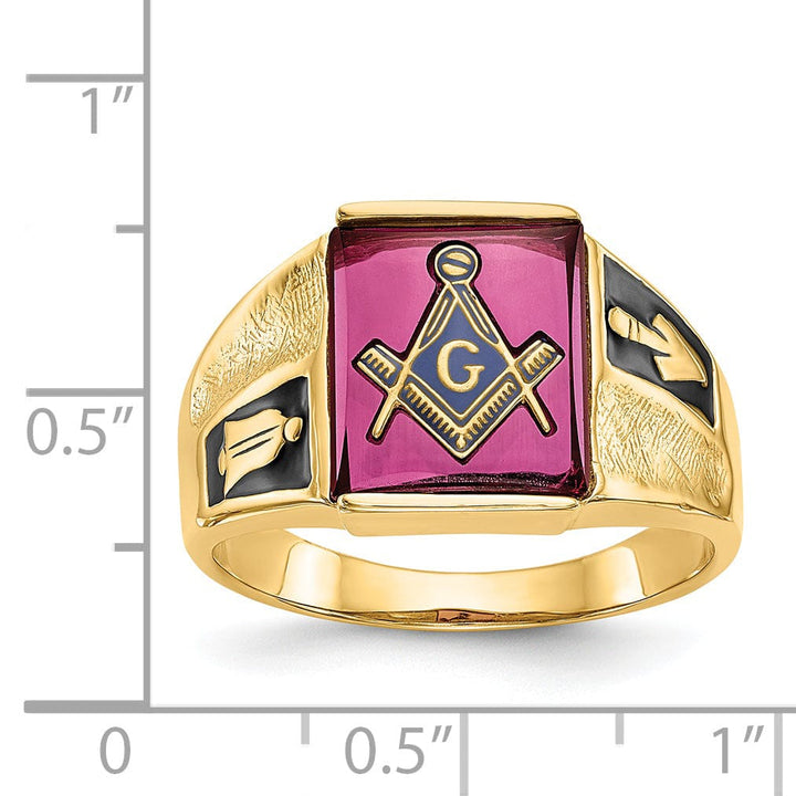 Lovely Rita's Ring 14k Yellow Gold Men's Synthetic Ruby Masonic Ring