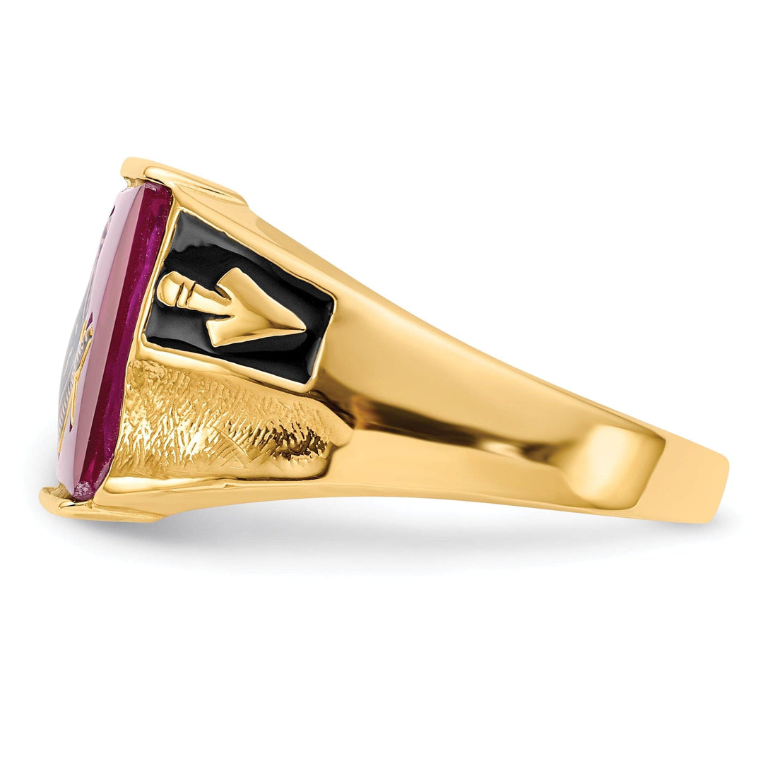 Lovely Rita's Ring 14k Yellow Gold Men's Synthetic Ruby Masonic Ring
