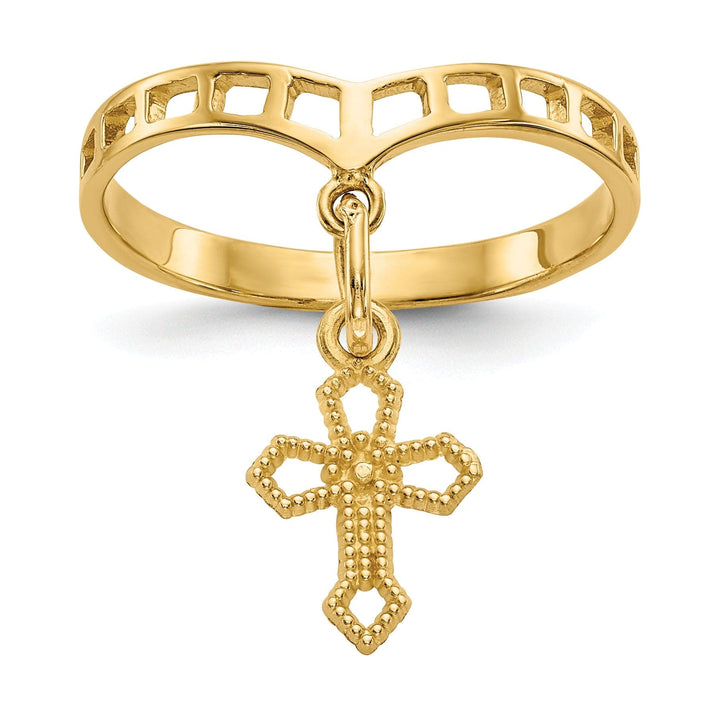 Lovely Rita's Ring 14k Yellow Gold Polished Cross Dangle Charm Ring