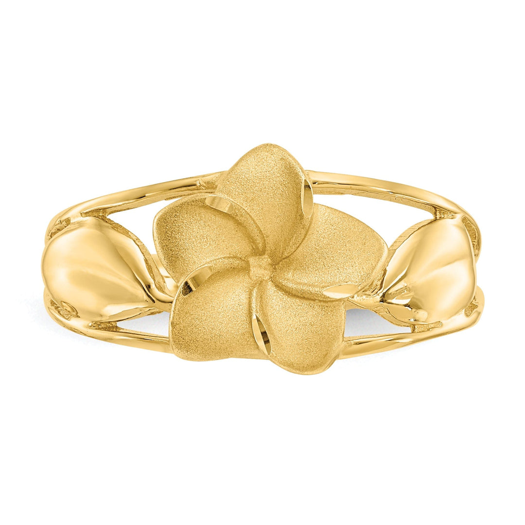 Lovely Rita's Ring 14k Yellow Gold Satin, Diamond Cut Plumeria Ring