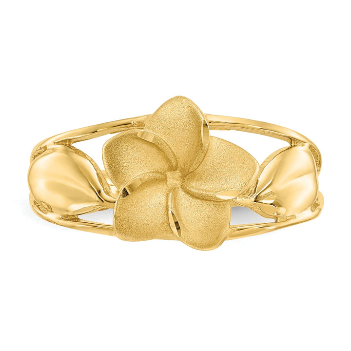 Lovely Rita's Ring 14k Yellow Gold Satin, Diamond Cut Plumeria Ring