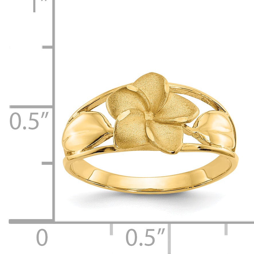 Lovely Rita's Ring 14k Yellow Gold Satin, Diamond Cut Plumeria Ring