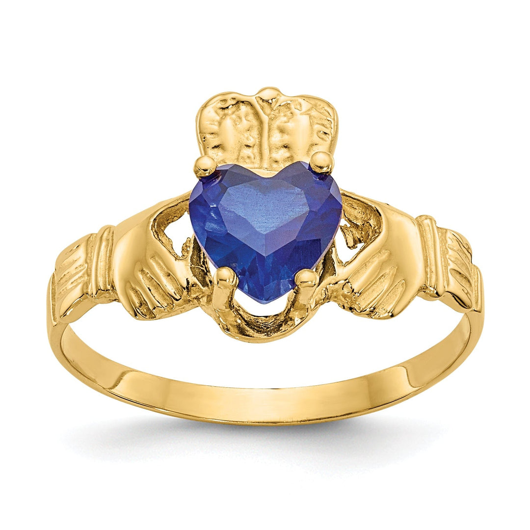 Lovely Rita's Ring 14k Yellow Gold September Birthstone Claddagh Ring