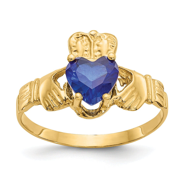 Lovely Rita's Ring 14k Yellow Gold September Birthstone Claddagh Ring