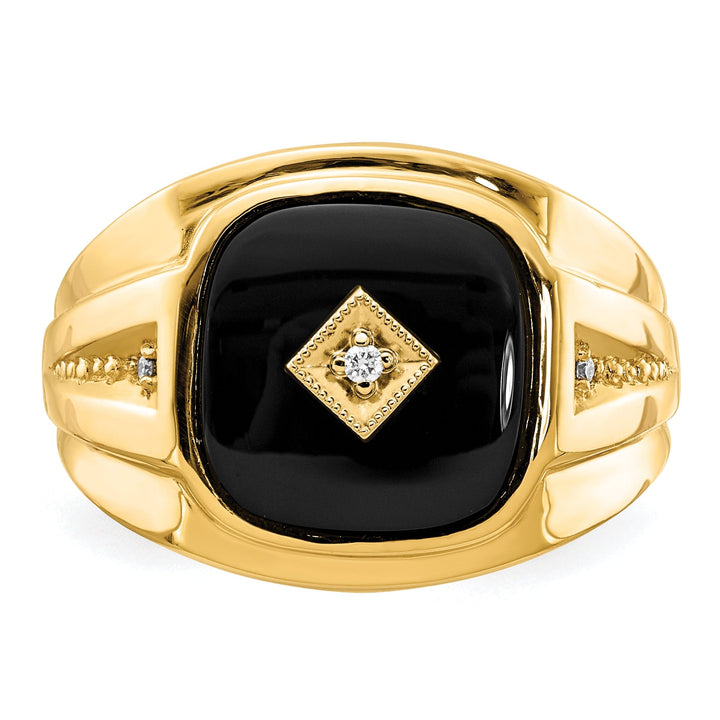 Lovely Rita's Ring 14k Yellow Rhodium Men's Onyx Diamond Ring
