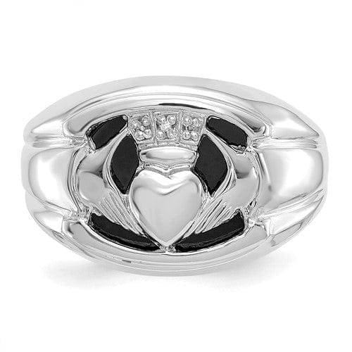 Lovely Rita's Ring 14kt White Gold Diamond Onyx Men's Claddagh Ring