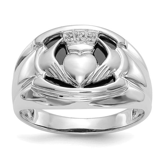 Lovely Rita's Ring 14kt White Gold Diamond Onyx Men's Claddagh Ring