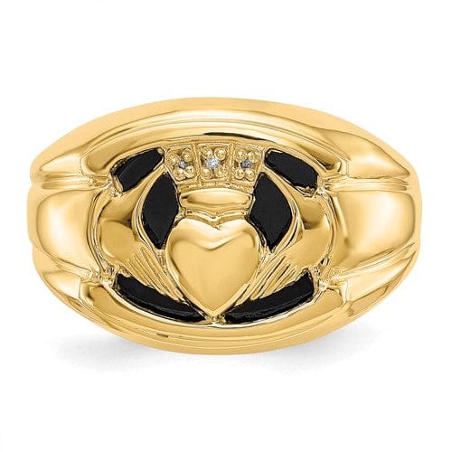 Lovely Rita's Ring 14kt yellow gold claddagh mens onyx diamond ring