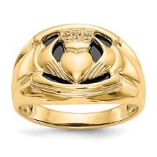 Lovely Rita's Ring 14kt yellow gold claddagh mens onyx diamond ring