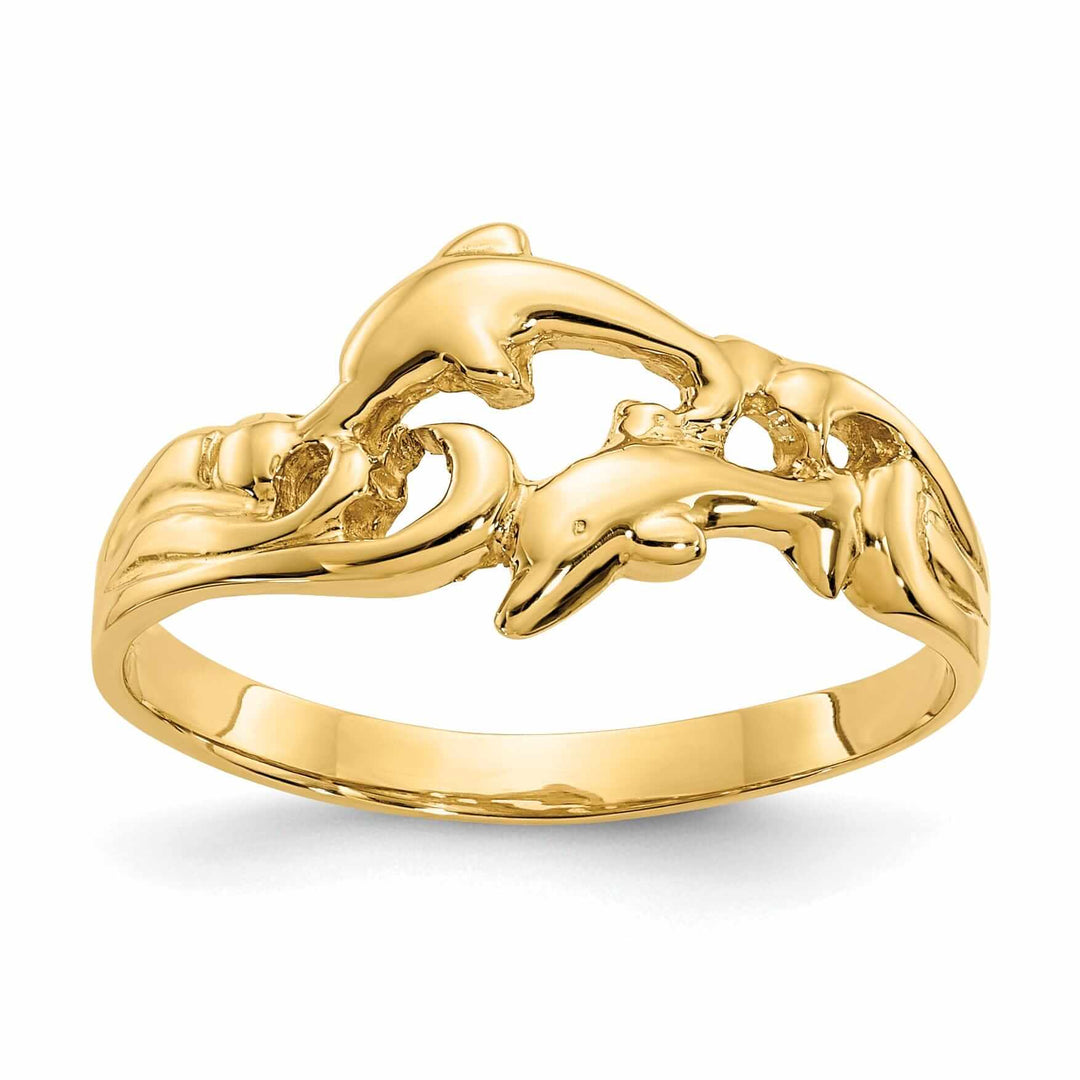 Lovely Rita's Ring Ladies Stock Size 6 Ring Are Refundable 14k Gold Dolphins with Waves Ring