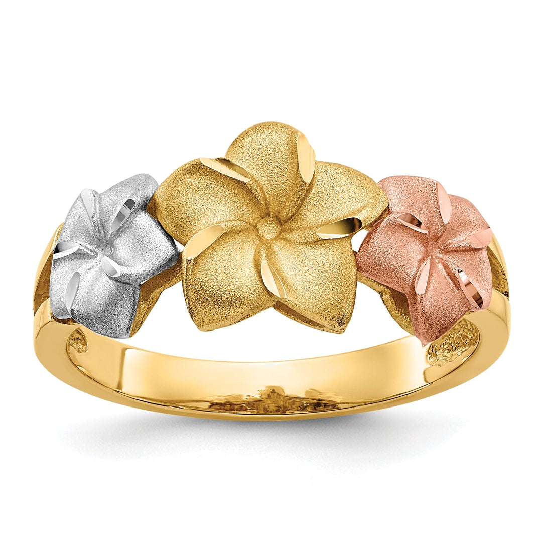 Lovely Rita's Ring Ladies Stock Size 6 Ring Are Refundable 14k Tri Color Gold Plumeria Ring