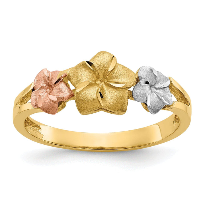 Lovely Rita's Ring Ladies Stock Size 6 Ring Are Refundable 14k Tri Color Gold Plumeria Ring