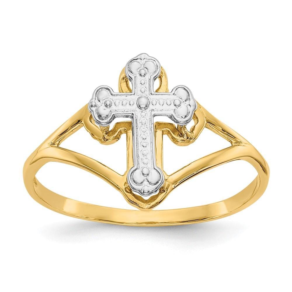 Lovely Rita's Ring Ladies Stock Size 6 Ring Are Refundable 14k Two Tone Gold Cross Ring