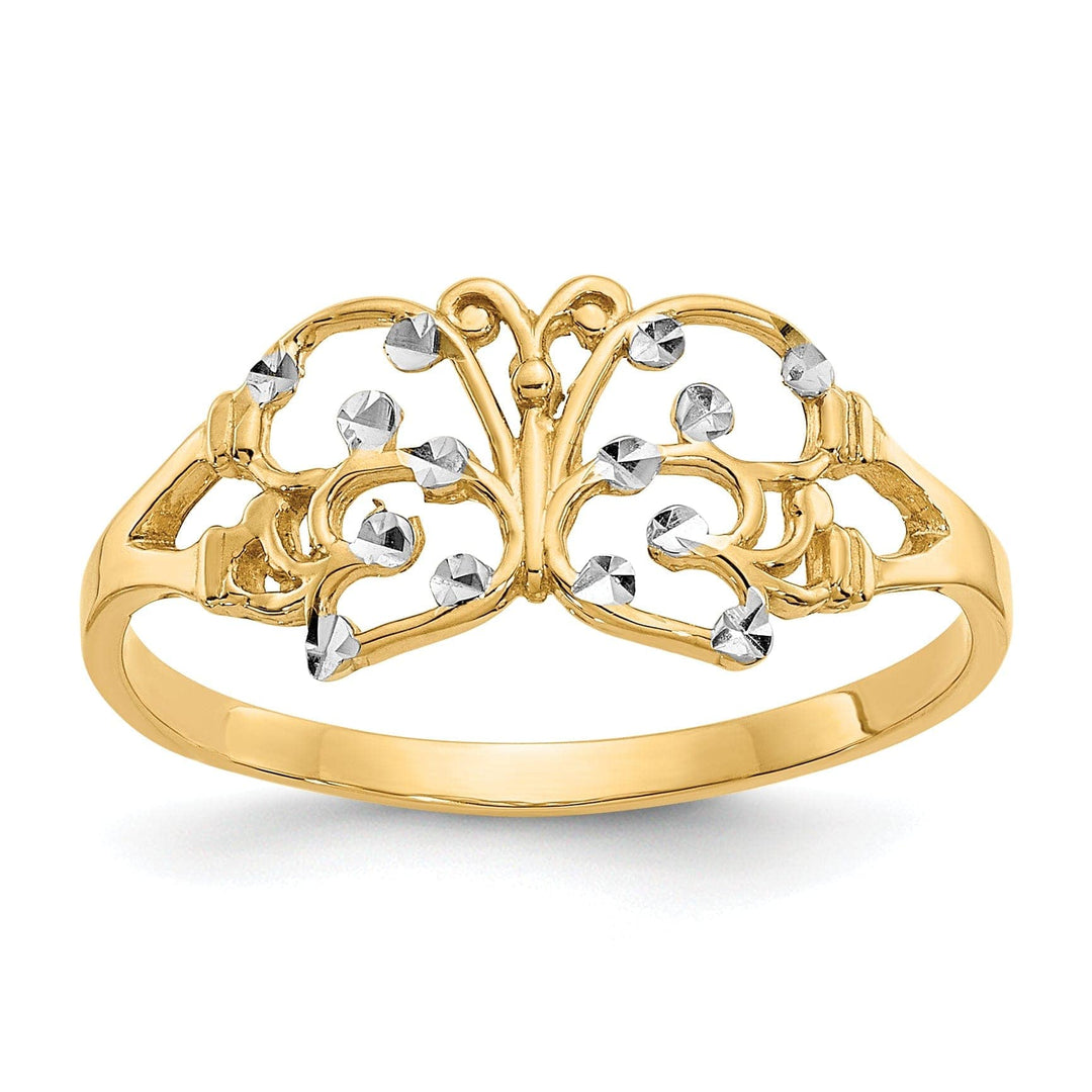 Lovely Rita's Ring Ladies Stock Size 6 Ring Are Refundable 14k Two Tone Gold Diamond Cut Butterfly Ring