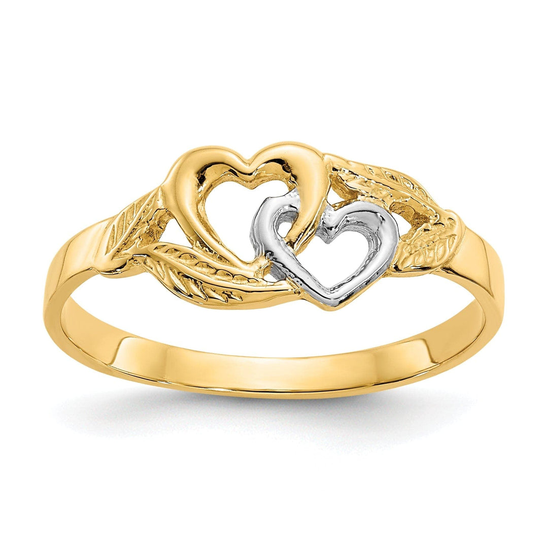 Lovely Rita's Ring Ladies Stock Size 6 Ring Are Refundable 14k Two Tone Gold Double Heart Cut-Out Ring