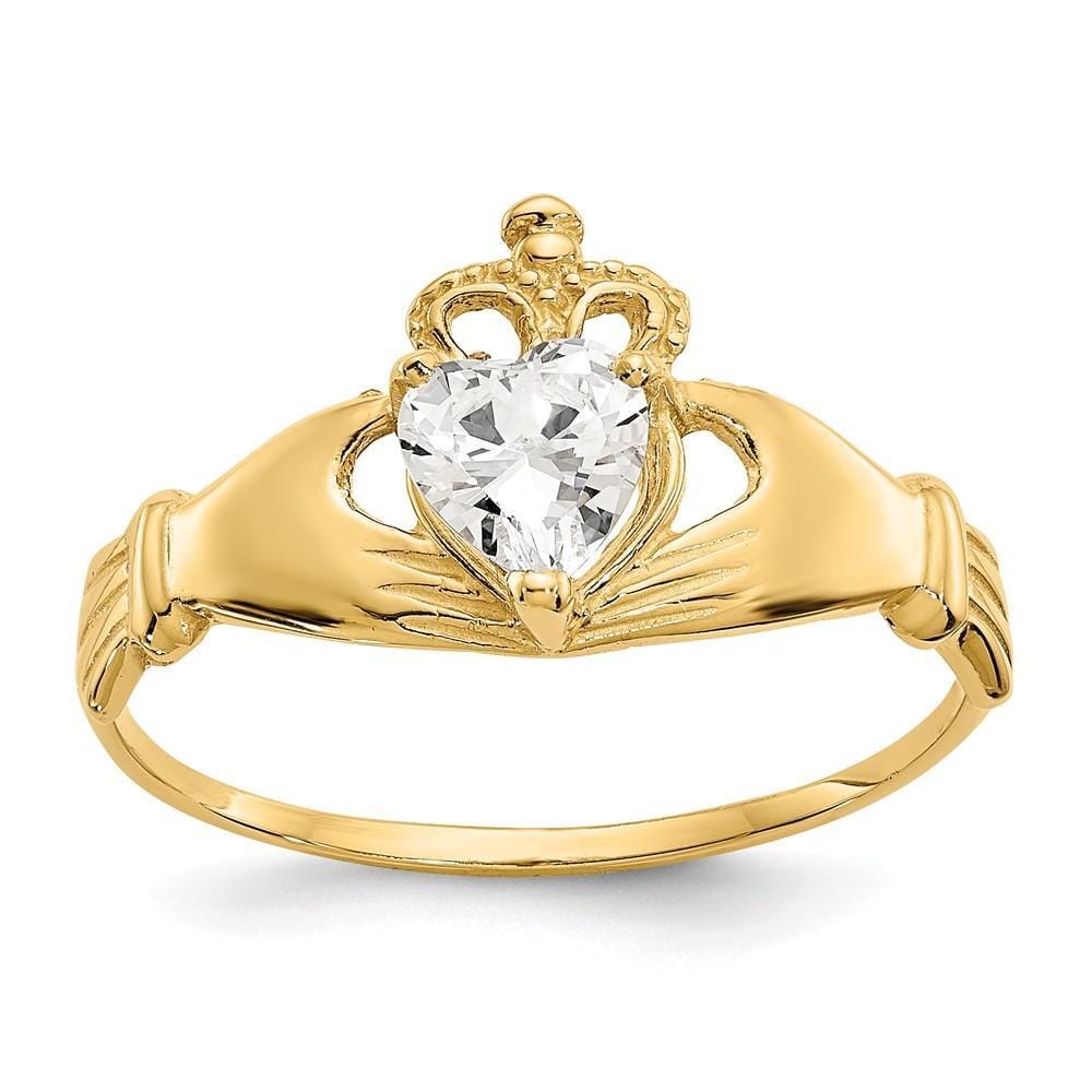 Lovely Rita's Ring Ladies Stock Size 6 Ring Are Refundable 14k Yellow Gold CZ Birthstone Claddagh Heart Ring